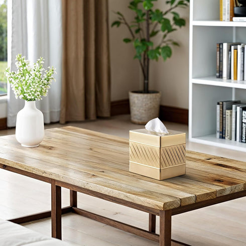 Handcrafted Wave Embossed Metal Square Tissue Box Cover